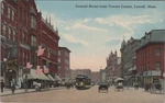 Central Towers Corner Lowell Ma 1916 Trolley Early Auto Postcard. Fixed Price $14.95.