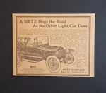 Antique Metz Car - Waltham, Ma 1916 Ad Historic Automobile Art Decor. Fixed Price $6.95.